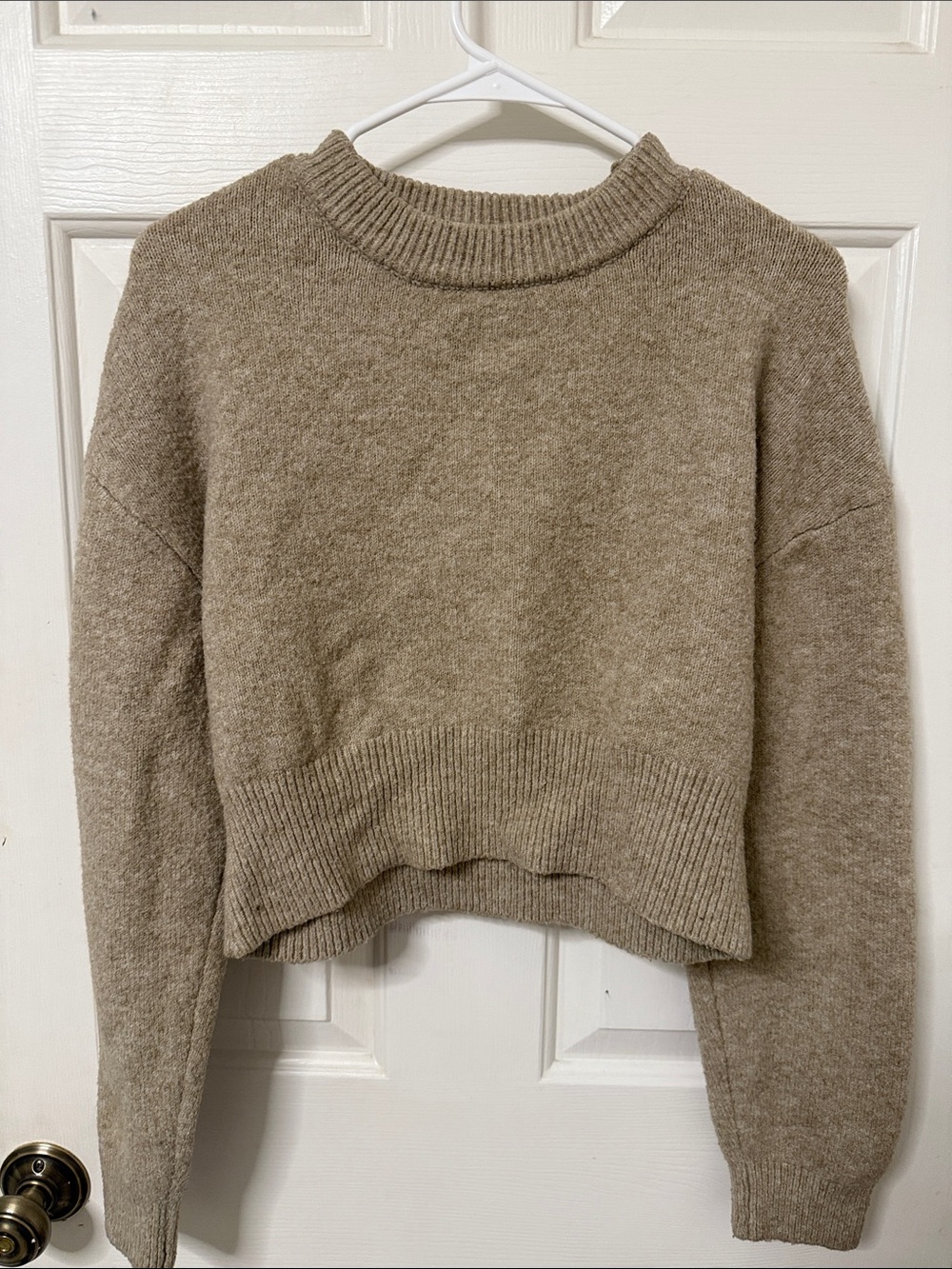 Jon & Anna Cropped Crewneck Sweater - Taupe Beige